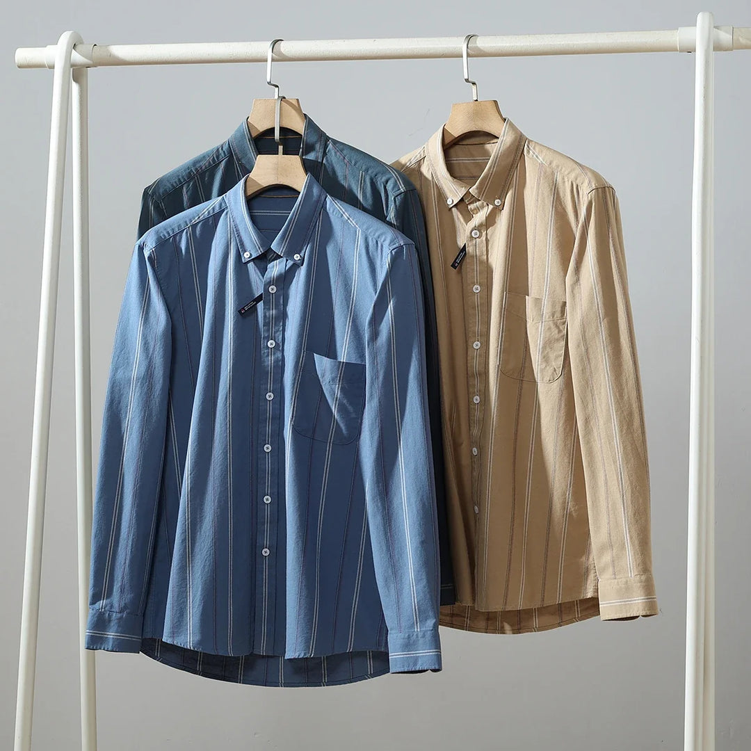 Baumwoll Langarmhemd Herren Oversized Streifen Weit