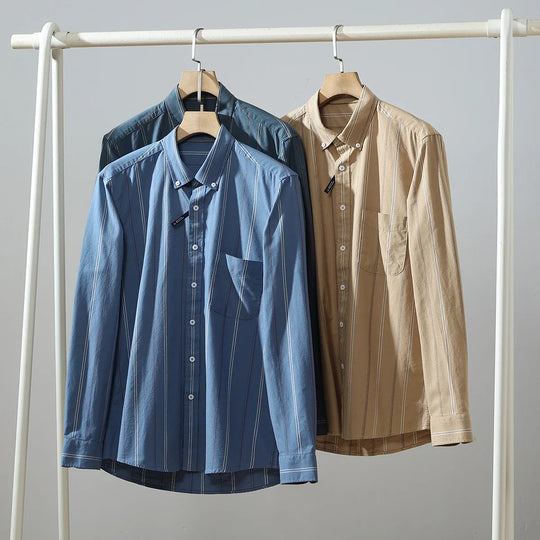 Baumwoll Langarmhemd Herren Oversized Streifen Weit