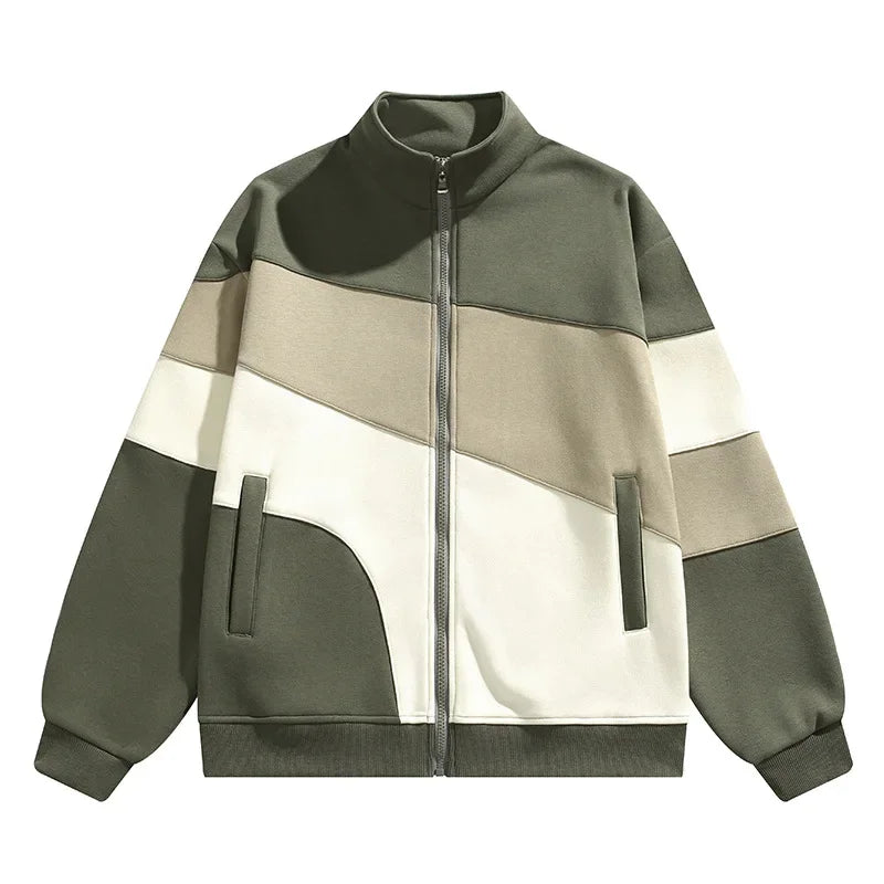 Colourblock Trainingsjacke Herren Wollmix Stehkragen
