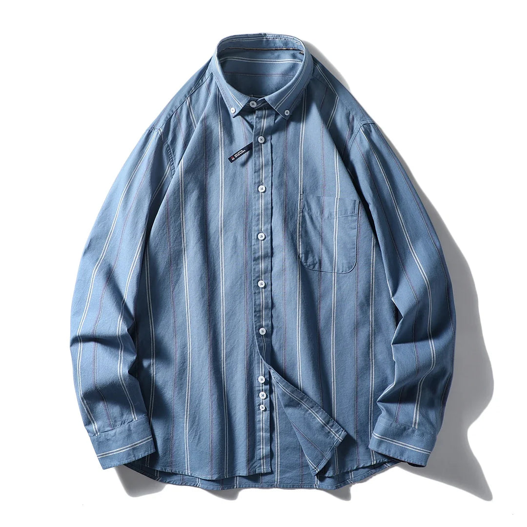 Baumwoll Langarmhemd Herren Oversized Streifen Weit