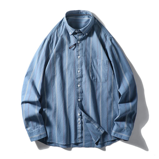 Baumwoll Langarmhemd Herren Oversized Streifen Weit