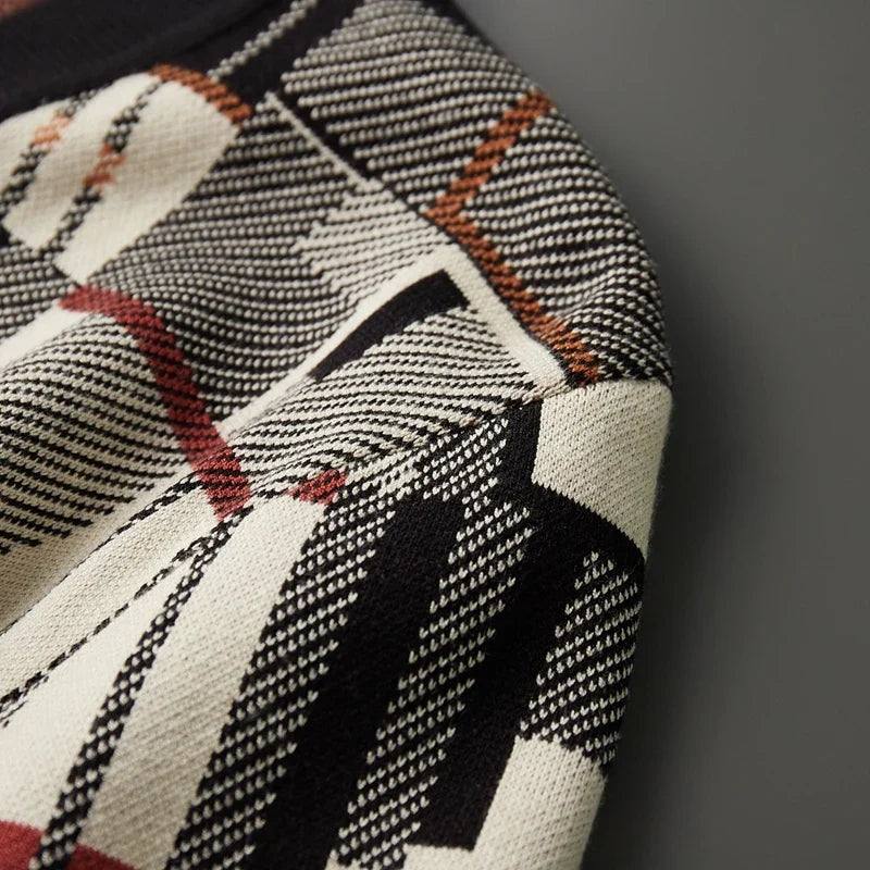 Wollmix Cardigan Herren Abstraktes Muster Tailliert