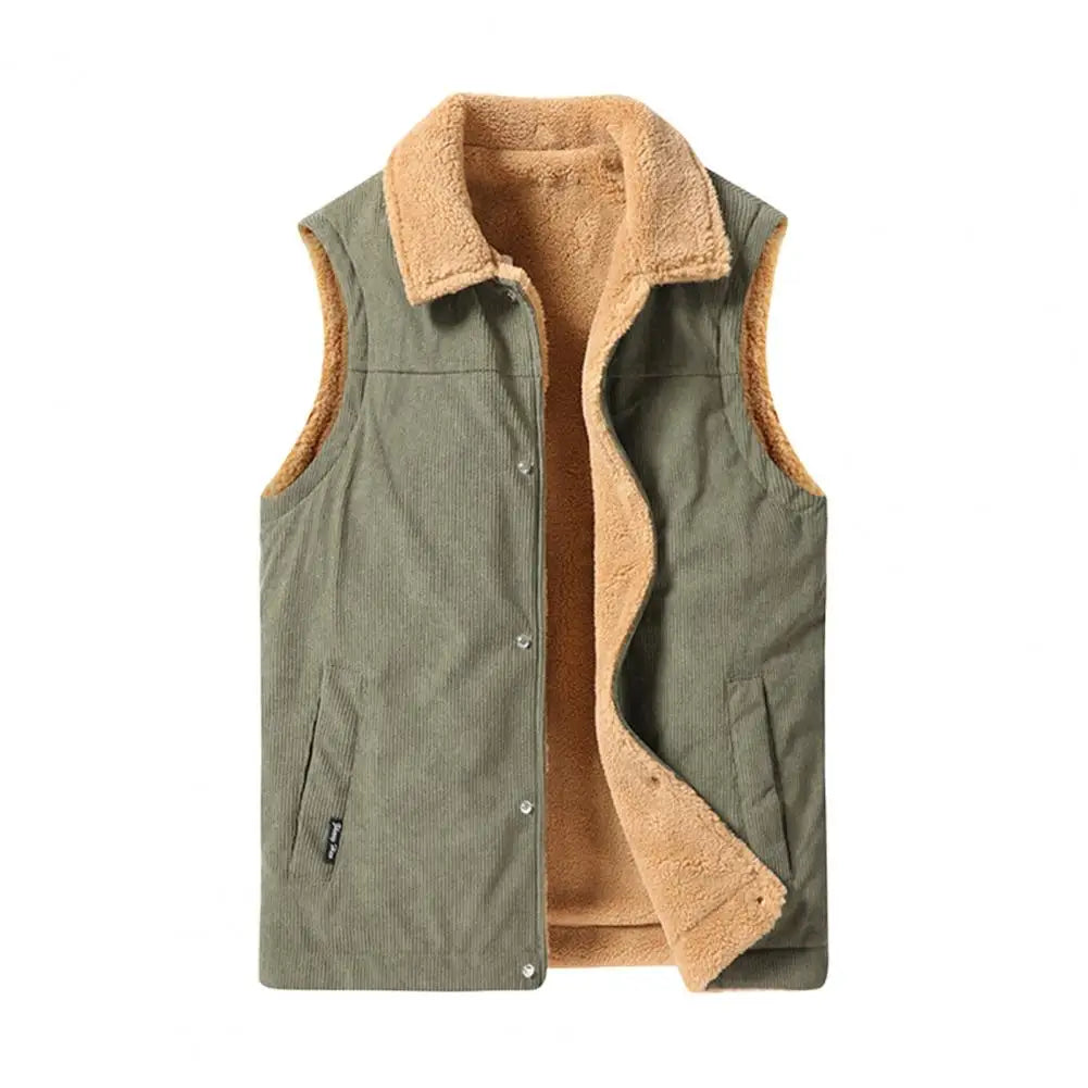 Fleece Weste Herren Knopfleiste Kragen Zwei Taschen