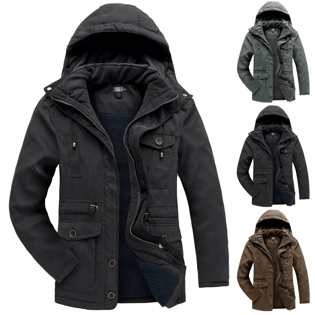 Fleece Parka Herren Kapuze Verstellbar Mehrere Taschen