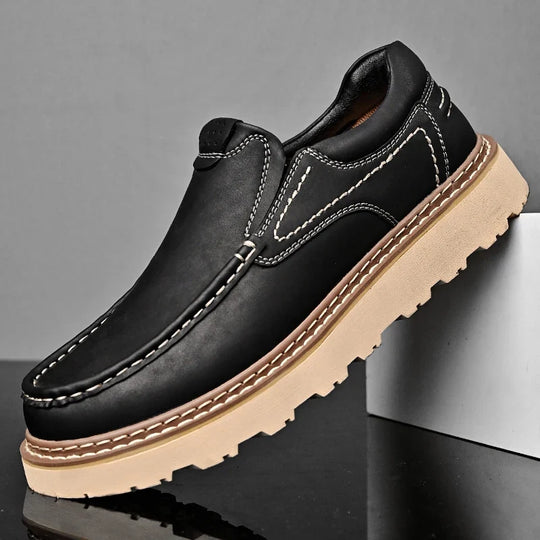 Genähte Rindsleder Loafer Herren Slip-On Gummisohle