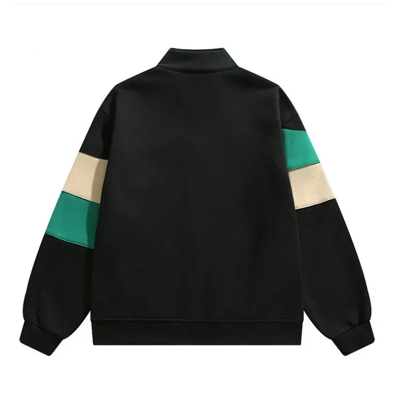 Colourblock Trainingsjacke Herren Wollmix Stehkragen