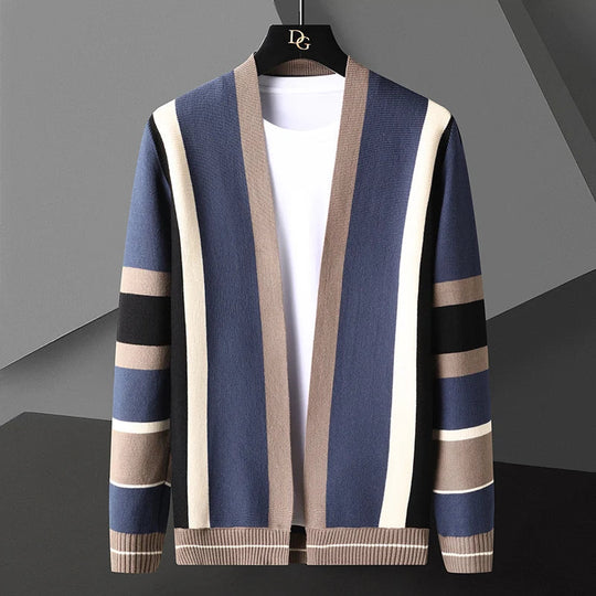 Wollmix Cardigan Herren Längsstreifen Offene Front