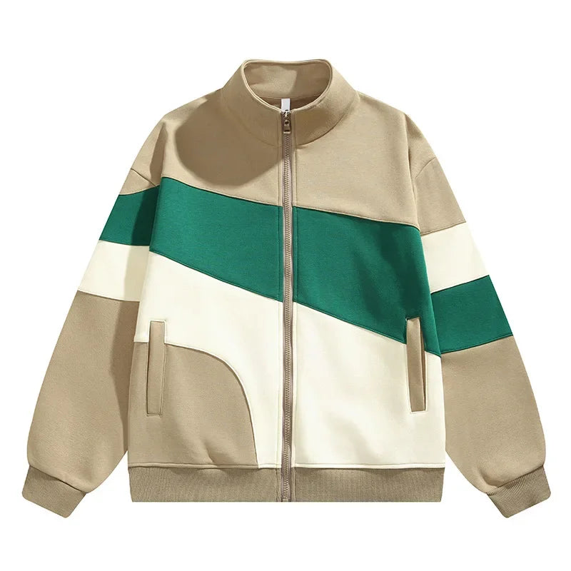 Colourblock Trainingsjacke Herren Wollmix Stehkragen