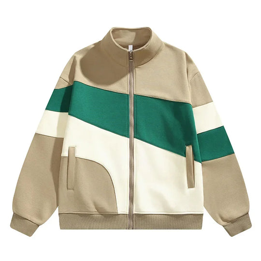 Colourblock Trainingsjacke Herren Wollmix Stehkragen