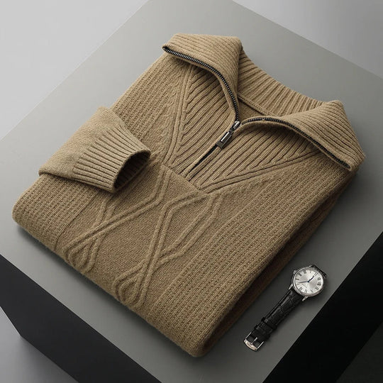 Zopfstrick Pullover Herren Halbzip Rippkragen Struktur