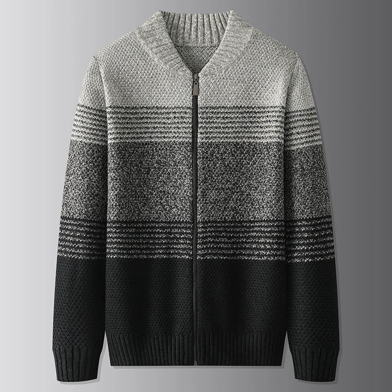 Woll Pullover Herren Durchgehender Zip Farbverlauf