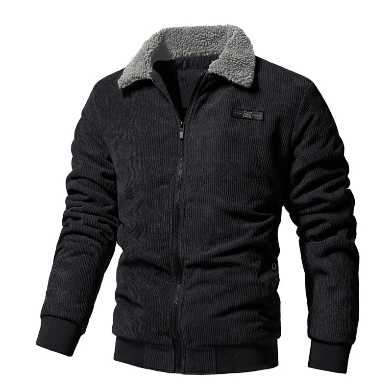 Cord Jacke Herren Fleecekragen Elastische Bündchen