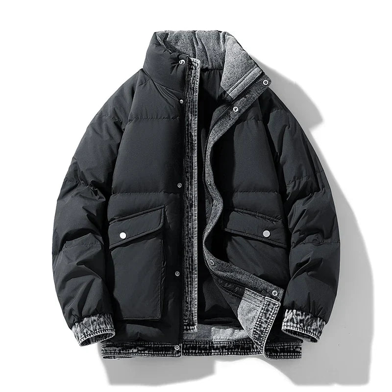 Denim Daunenjacke Herren Wasserabweisend Leicht Warm