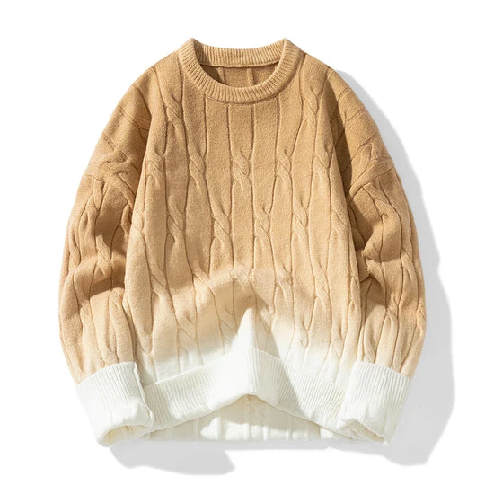Zopfstrick Pullover Herren Wolle Farbverlauf Rundhals