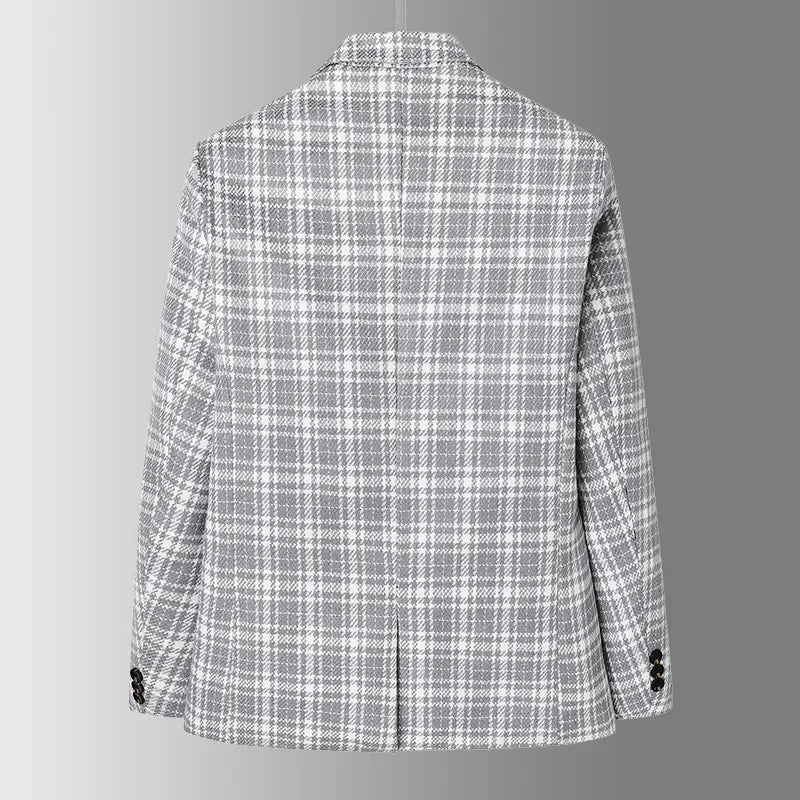 Karierter Woll Blazer Herren Reverskragen Zwei Taschen