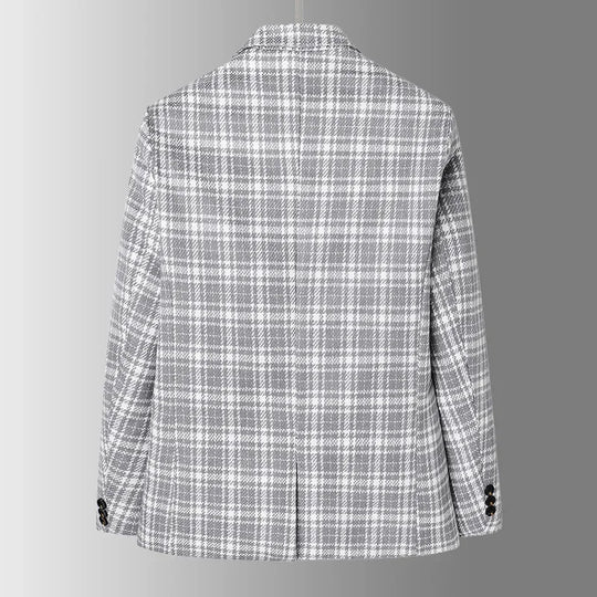 Karierter Woll Blazer Herren Reverskragen Zwei Taschen