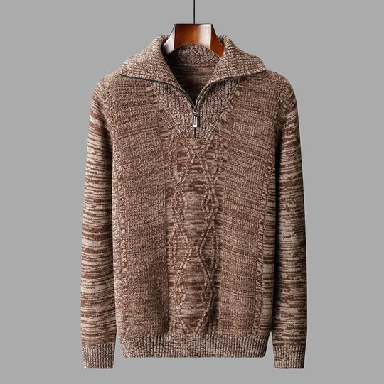 Zopfstrick Pullover Herren Halbzip Rippkragen Struktur