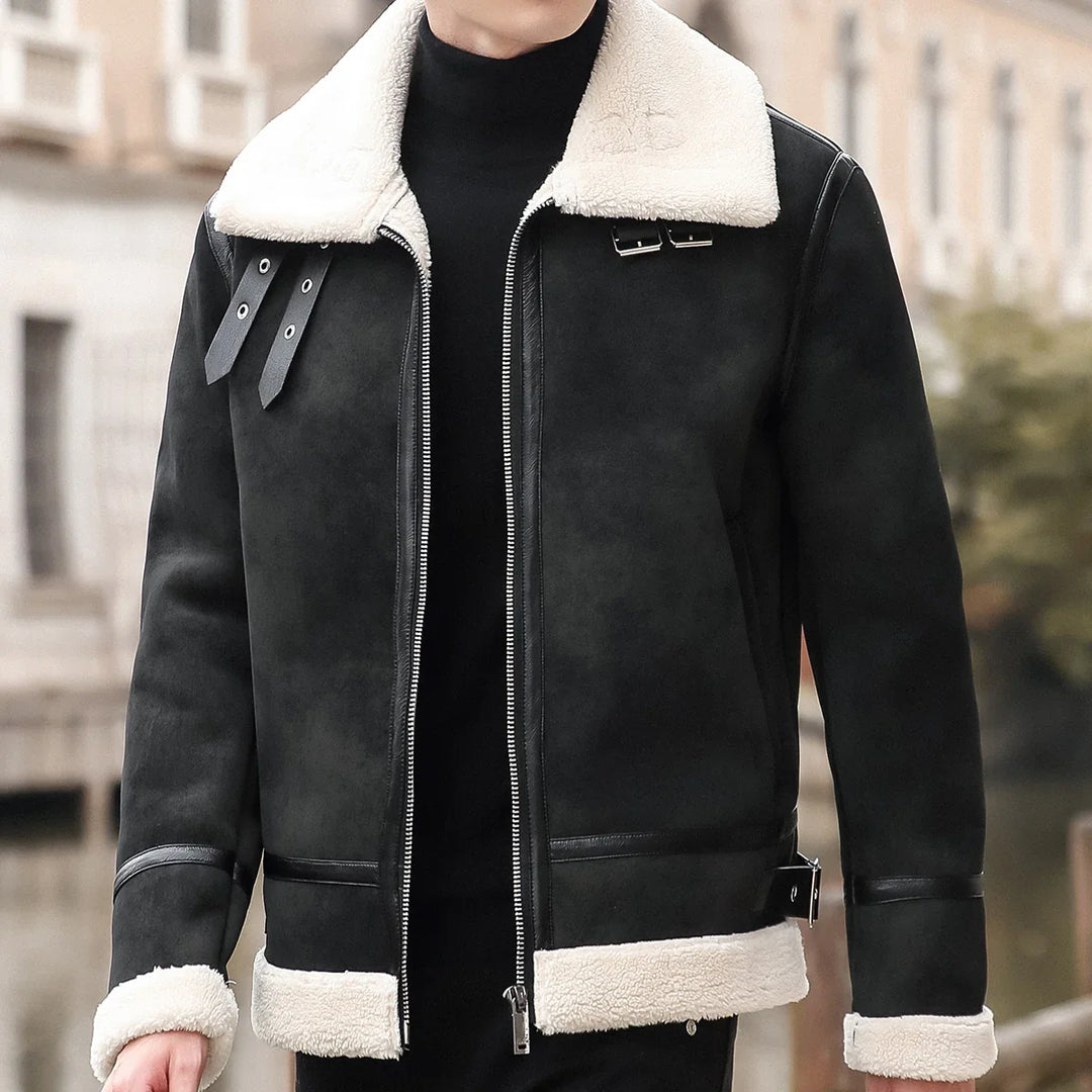 Fleece Jacke Herren Fellkragen Schnallen Zwei Taschen