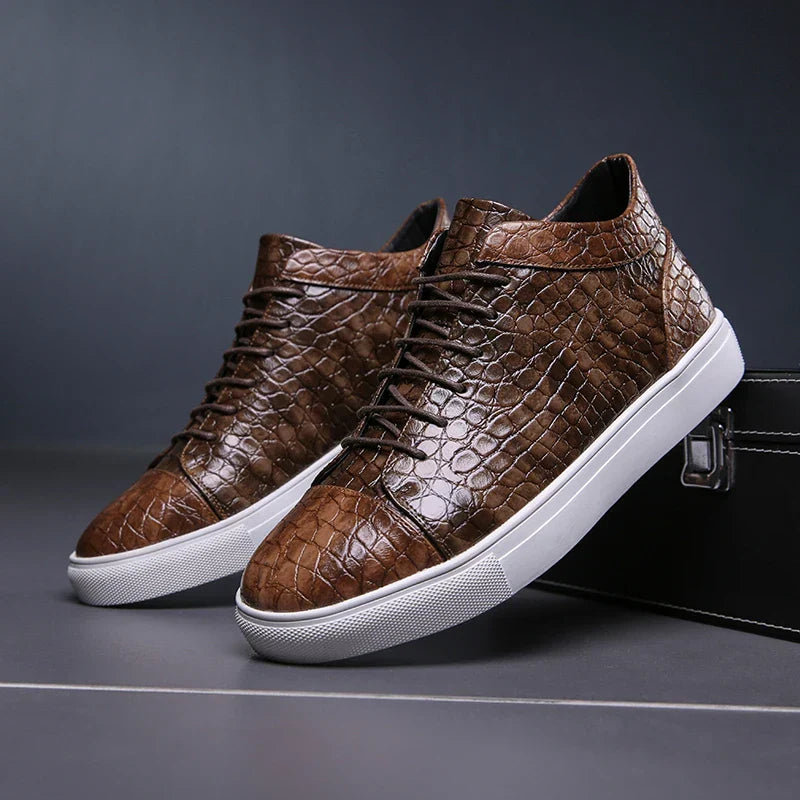 Kroko Prägung Sneaker Herren Leder Gepolstert Elegant
