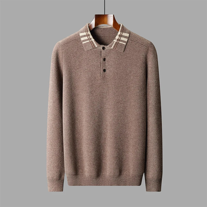 Woll Pullover Herren Gestreifter Kragen Knopfleiste