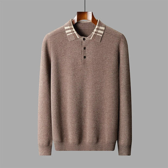 Woll Pullover Herren Gestreifter Kragen Knopfleiste