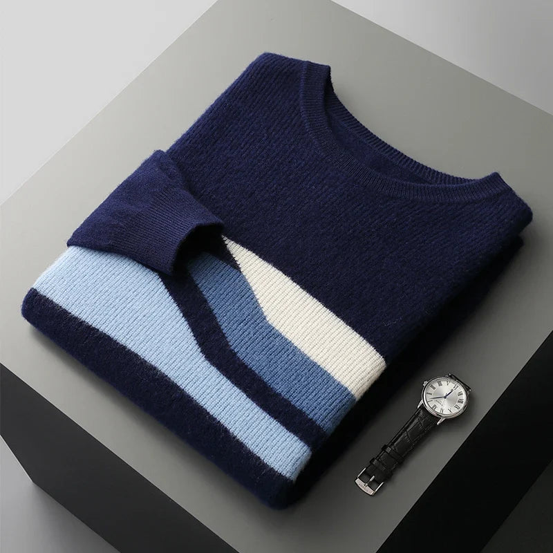 Woll Pullover Herren Geometrisches Muster Rundhals
