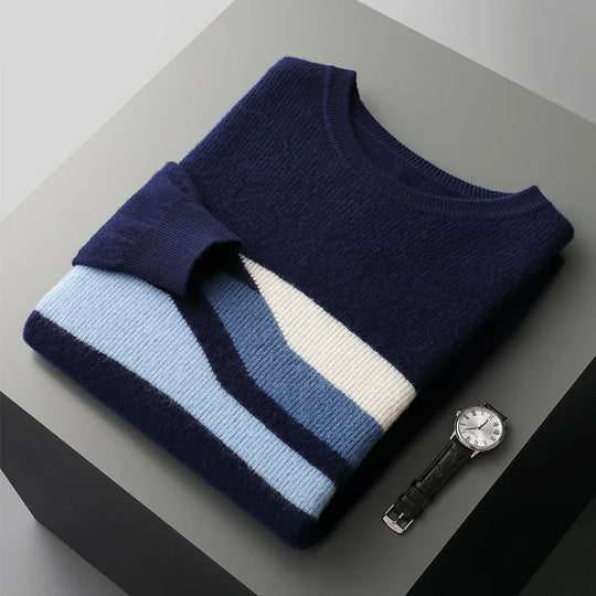 Woll Pullover Herren Geometrisches Muster Rundhals