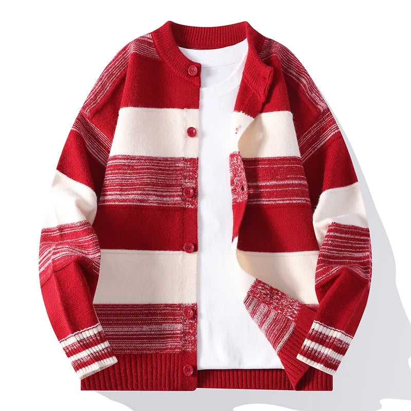 Gestreifter Strick Cardigan Herren Knopfleiste Weich