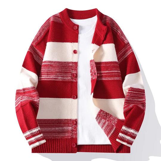 Gestreifter Strick Cardigan Herren Knopfleiste Weich