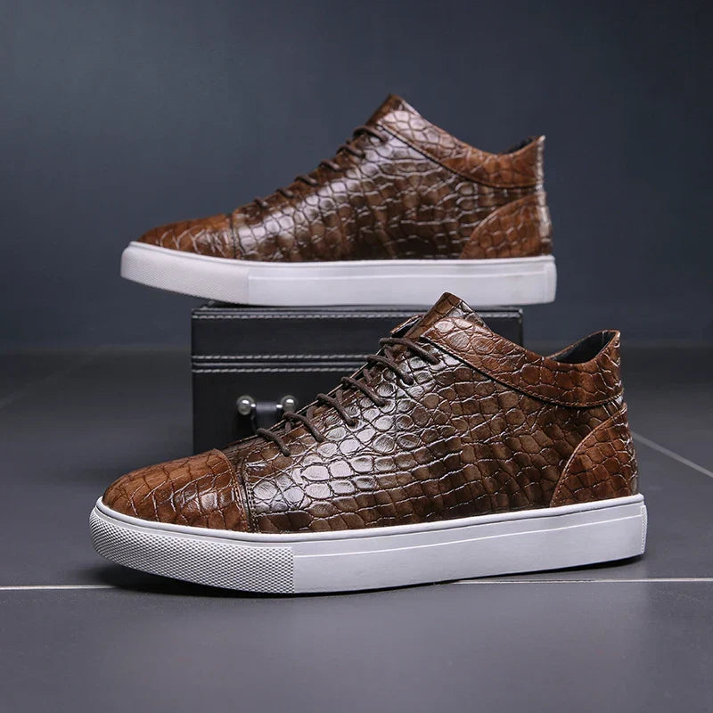 Kroko Prägung Sneaker Herren Leder Gepolstert Elegant