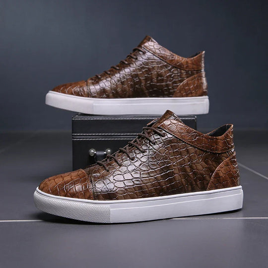 Kroko Prägung Sneaker Herren Leder Gepolstert Elegant