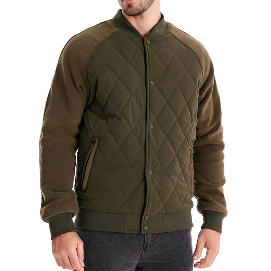 Fleece Bomberjacke Herren Wollmix Knopfleiste Warm