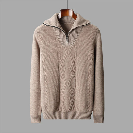 Zopfstrick Pullover Herren Halbzip Rippkragen Struktur