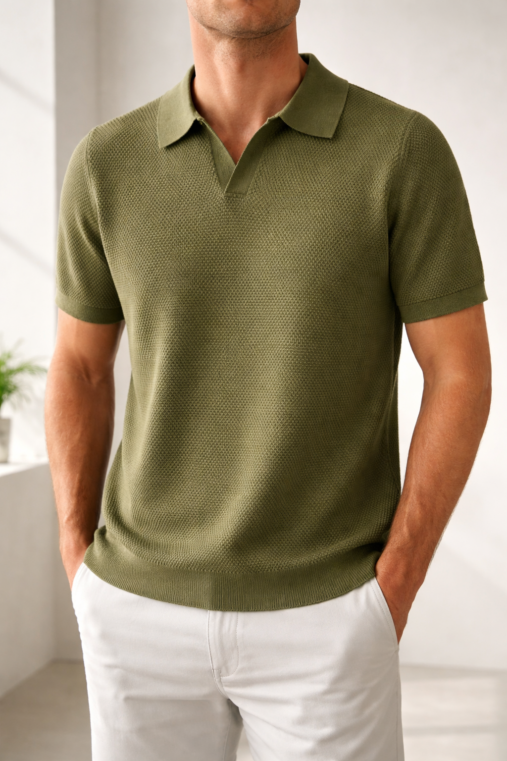 Strukturiertes Strick Poloshirt Herren Kurzarm Casual