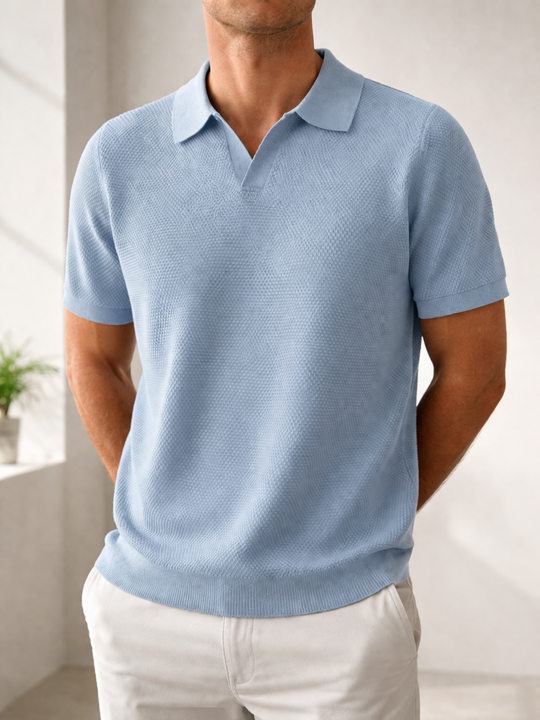 Strukturiertes Strick Poloshirt Herren Kurzarm Casual