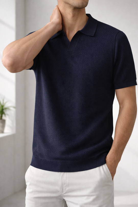 Strukturiertes Strick Poloshirt Herren Kurzarm Casual