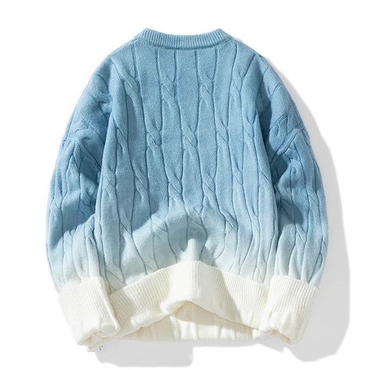 Zopfstrick Pullover Herren Wolle Farbverlauf Rundhals