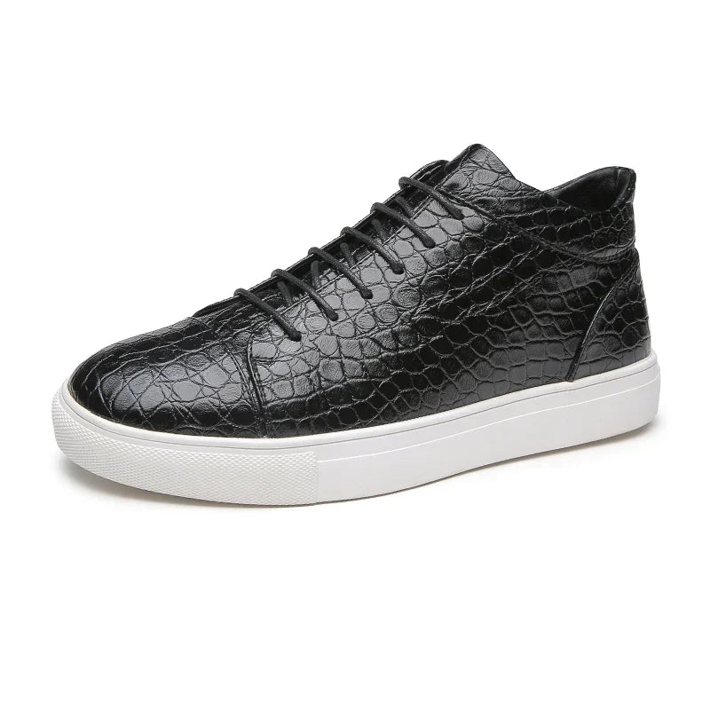 Kroko Prägung Sneaker Herren Leder Gepolstert Elegant