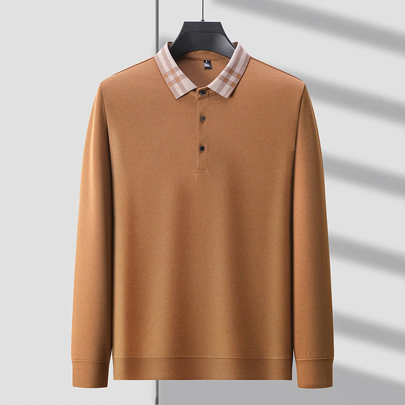 Woll Poloshirt Herren Kariertes Kragendetail Knopfleiste