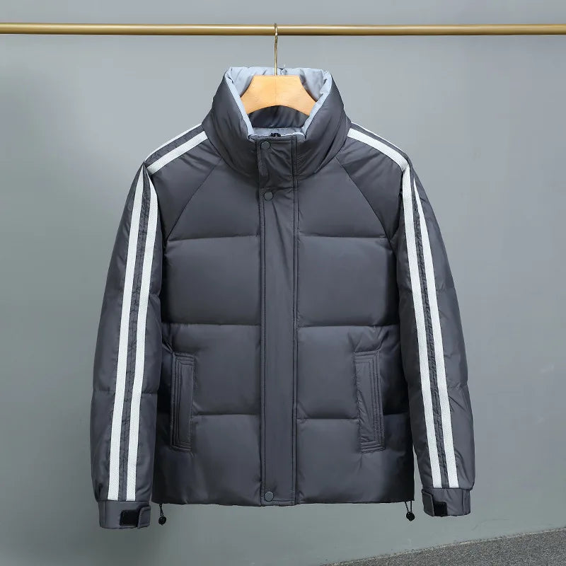 Daunenjacke Herren Hoher Kragen Knopfleiste Und Zip