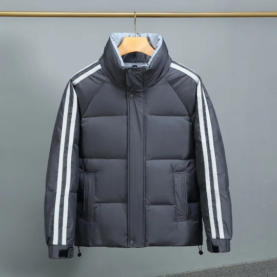 Daunenjacke Herren Hoher Kragen Knopfleiste Und Zip