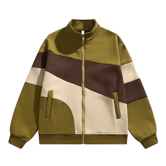 Colourblock Trainingsjacke Herren Wollmix Stehkragen