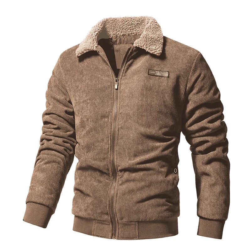 Cord Jacke Herren Fleecekragen Elastische Bündchen