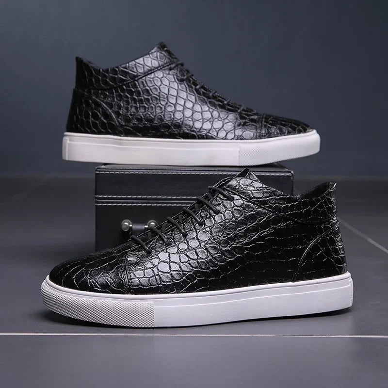 Kroko Prägung Sneaker Herren Leder Gepolstert Elegant