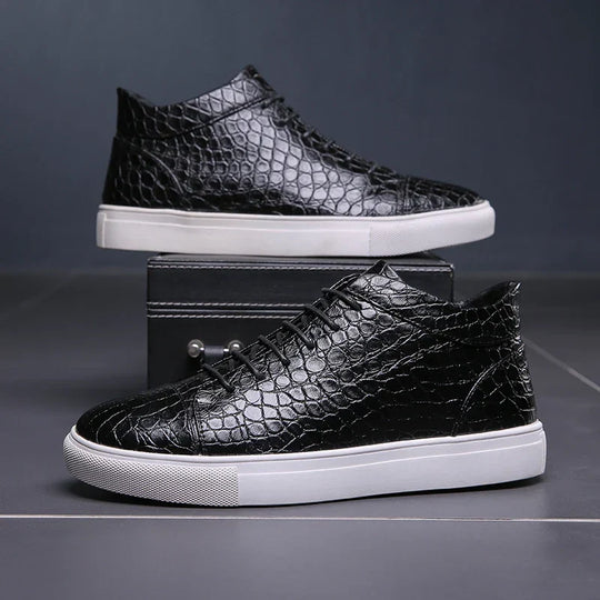 Kroko Prägung Sneaker Herren Leder Gepolstert Elegant