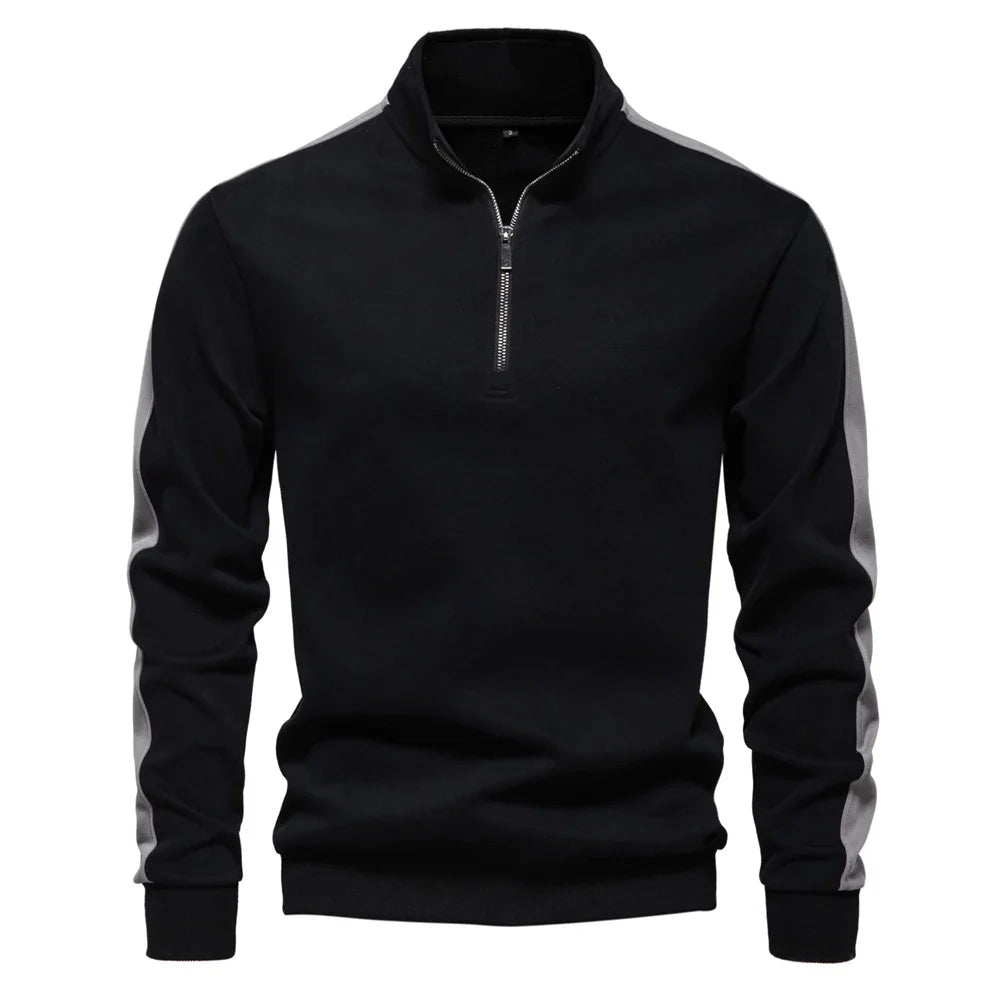 Sweatshirt Herren Halbzip Baumwollmix Seitenstreifen