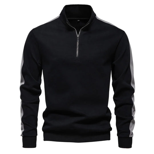 Sweatshirt Herren Halbzip Baumwollmix Seitenstreifen