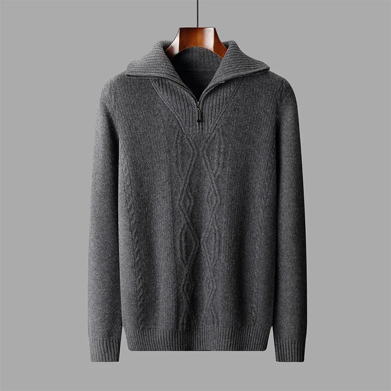 Zopfstrick Pullover Herren Halbzip Rippkragen Struktur
