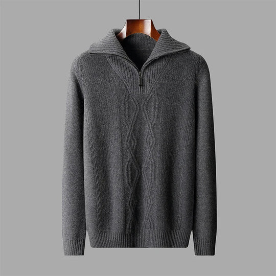 Zopfstrick Pullover Herren Halbzip Rippkragen Struktur