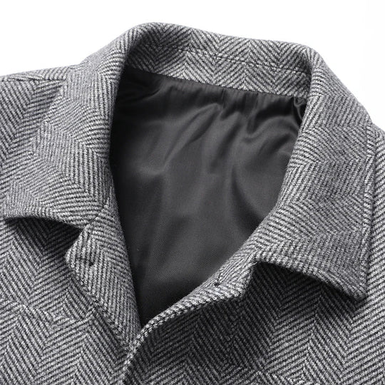 Fischgrat Wolljacke Herren Knopfleiste Zwei Taschen
